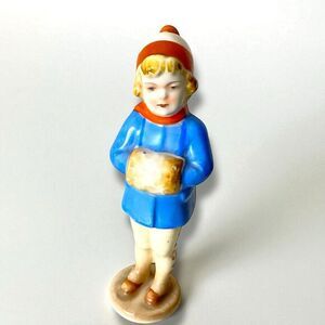 Winter Boy Ceramic Figurine Snow Hand Warmer Hat Pants with Buttons 1950's Japan